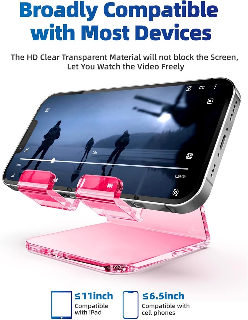 TOPGO Acrylic Cell Phone Stand, Clear Phone Holder for Office Desk, Vanity, Kitchen Counter, Bedside Table, Compatible with iPhone 17 16 15 14 13 12 Pro Max Plus/Smartphones/iPad/Switch/Kindle(Pink) - Image 3